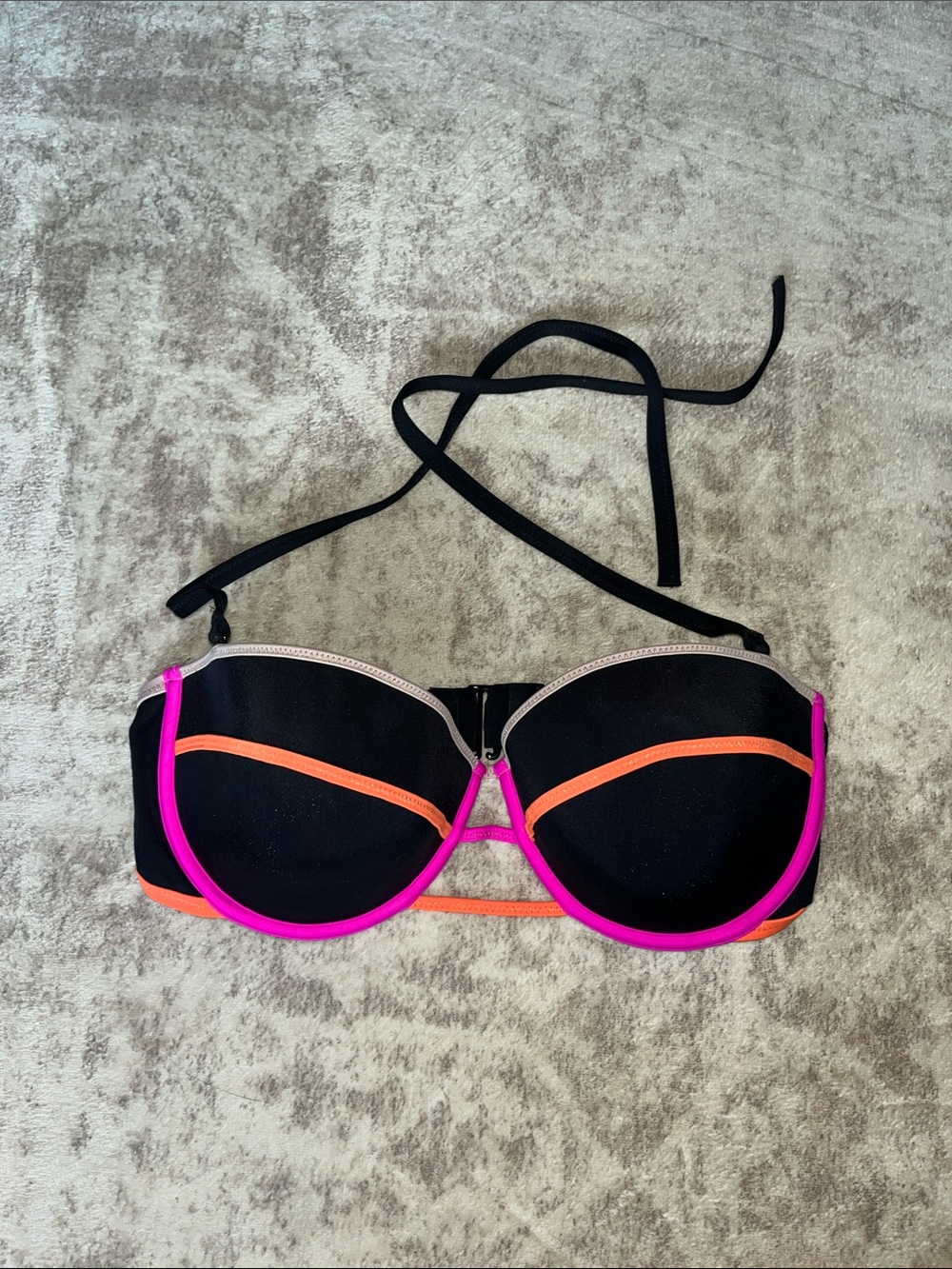 Victoria's Secret Black Bikini Top with Pink and Orange Trim